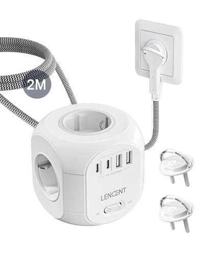 LENCENT Cubo Regleta Enchufes 2M con Enchufe Plano para Uso Interior