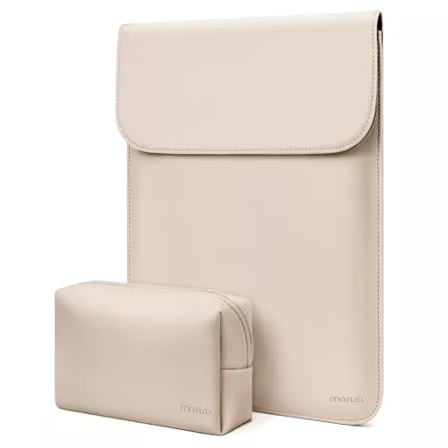 MOSISO Funda Portátil 13 Pulgadas, Compatible con MacBook Air M4 M3 M2 M1 2025-2018 / Pro M2 M1 2025-2016, Funda Piel Sintética con Pequeña Bolsa,Albaricoque