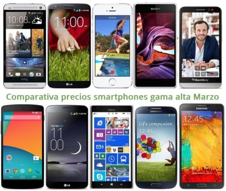 Comparativa Precios Lumia 1520, LG G Flex, iPhone 5s, Galaxy Note 3, Xperia Z1, HTC One, LG G2 y otros gama alta en Marzo