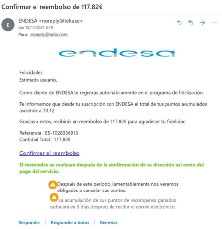 Mail Fraudulento Puntos Endesa