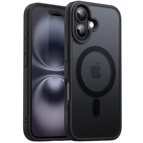 JETech Funda Magnética para iPhone 16 6,1 Pulgadas Compatible con MagSafe, Carcasa Respaldo Translúcida Mate Slim Antigolpes (Negro)