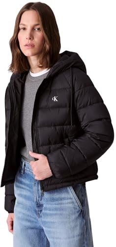 Calvin Klein Cazadora acolchada Mujer Lightweight Puffer con capucha, Negro (Black), L