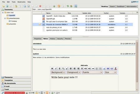 Notas de versiones con OpenKM