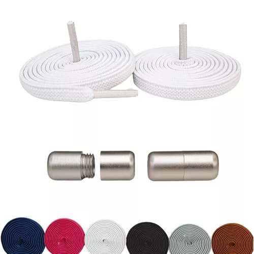 YC YOU CATCH ®️.2 Pares Cordones Elasticos Zapatillas Deporte. Cordones Sin Atar,Sin Nudo.Con Hebilla Roscada.Para Niños y Adultos.Atacadores Elasticos Fija,Ajusta y Olvidate.(BLANCO)