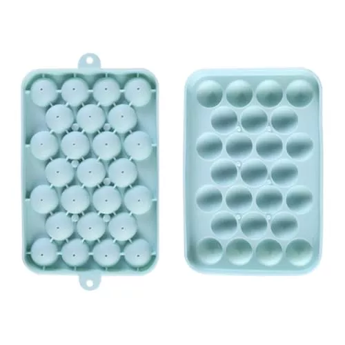 Bandeja redonda para cubitos de hielo con 25 rejillas de silicona, fácil operación, máquina de hielo con tapa para bebida, café, cóctel, 20 x 13 x 3 cm, patrón de bloques de hielo