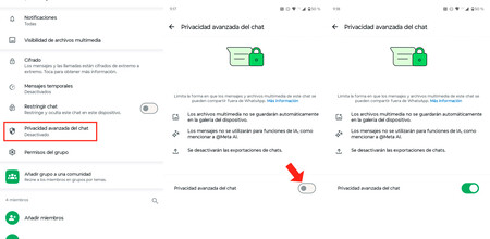 Configiración de la privacidad avanzada del chat