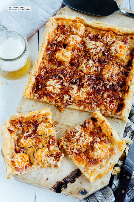 Tarta de camarones y tocino. Receta fácil para Navidad
