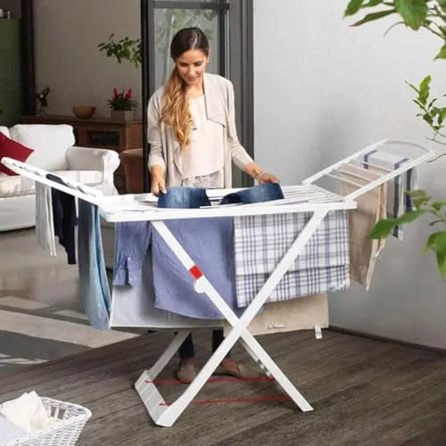 Dekohome Tendedero Plegable con Alas, 20 Metros de Superficie de Tendido, Hecho de Resina Resistente al Sol y a la Intemperie, 180 x 108 x 55 cm, Blanco