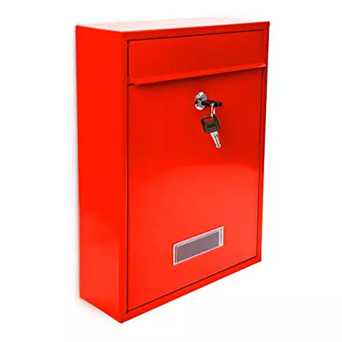 Relaxdays 10017415_47 Exterior, Casillero Metal, Buzón para Correspondencia, Sobres de Cartas, 5 cm, Rojo, 26,5x35x8,5cm