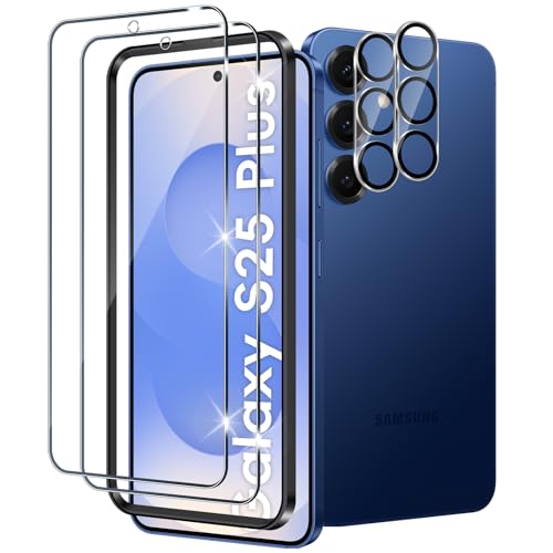 Xunzii Protector de Pantalla para Samsung Galaxy S25 Plus/S25+ 5G y Negro Protector Lente Cámara [2+2 Piezas], 9H HD Alta Sensibilidad Resistente a Arañazos Cristal Templado Vidrio Templado