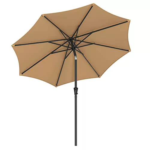 SONGMICS Sombrilla de Jardín 270 cm, UPF 50+, Parasol, 30°de Inclinación en Dos Direcciones, con Manivela, para Patio, Terraza, Balcón, Piscina, sin Base, Topo GPU27BR