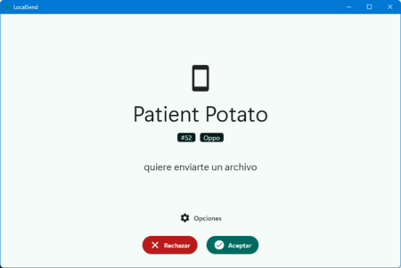 Patient Potato (mi móvil) enviando archivos a Bright Melon (mi PC) | Imagen: Xataka