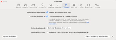 Ajustes Safari Privacidad