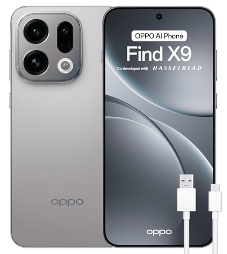 OPPO Find X9 5G – Smartphone Libre con IA, 12GB RAM+512GB, Cámara Triple Hasselblad 50MP, Zoom 120x, Batería 7025mAh, Carga Rápida 80W, IP69, Dual SIM, Versión Española - Titanio