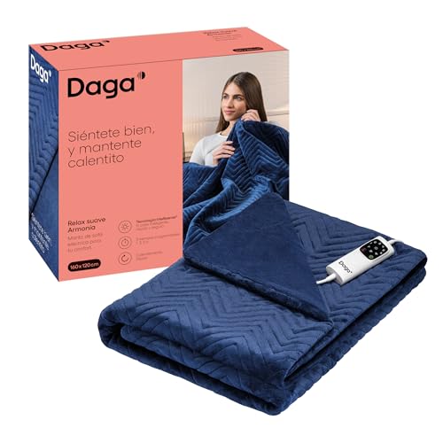 DAGA Manta térmica eléctrica de Sofá Relax Suave Armonía Azul, Tecnología de Calefacción Intellisense, Tejido y acolchado en terciopelo, 6 Niveles de Temperatura, 160 x 120 cm