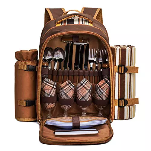 APOLLO WALKER Mochila Picnic térmica, Juego de Picnic Set 4 Personas (Vajilla y Manta)