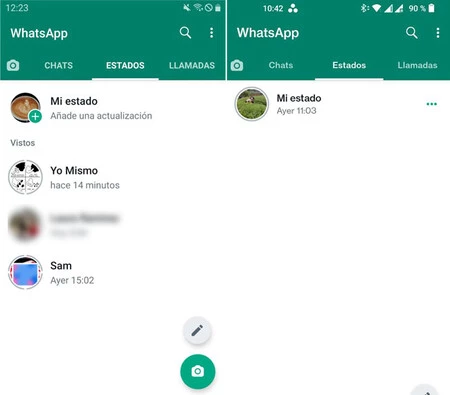 以前のバージョンでは大文字で表示されていた WhatsApp タブ (左) と、現在表示されているように小文字で表示されている (右)