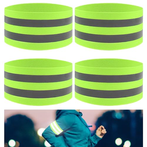 4pcs Bandas Reflectantes, Brazalete Reflectora de Alta Visibilidad, Banda de Seguridad Reflectantes de Muñeca/Tobillo Hombre Mujer para Ciclismo, Running, Senderismo, 34~60 x 4.8cm