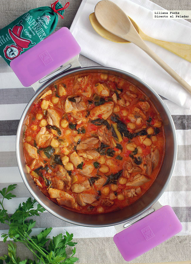 Guiso de pollo con garbanzos al pimentón. Receta