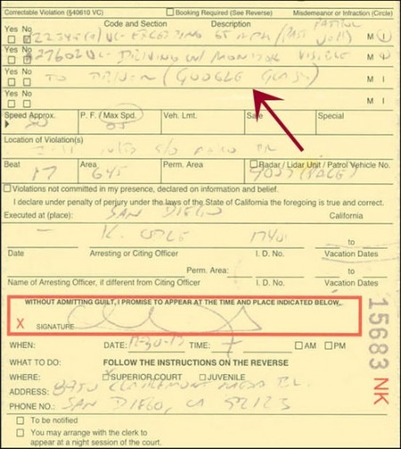 Google Glass - multa de tráfico