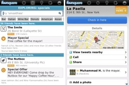 Foursquare v3.2.1 para BlackBerry con mejoras en rendimiento y precisión