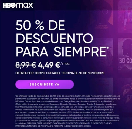 これは、HBO Max がスペインに到着したときの 50% オファーの様子です。現在は維持されることが確認されています