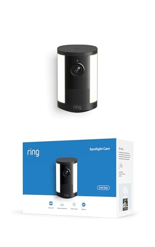 Ring Cámara con luces (Spotlight Cam), con batería(última generación),Retinal 2K,zoom mejorado de 6 aumentos, focos activados por movimiento, prueba gratuita de 30 días del plan de suscripción a Ring
