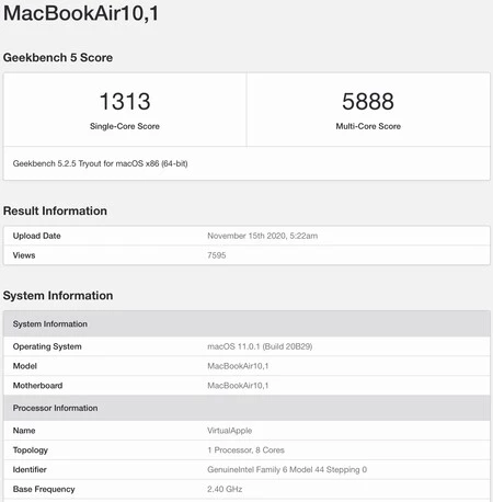 ベンチマーク M1 Apple MacBook Air