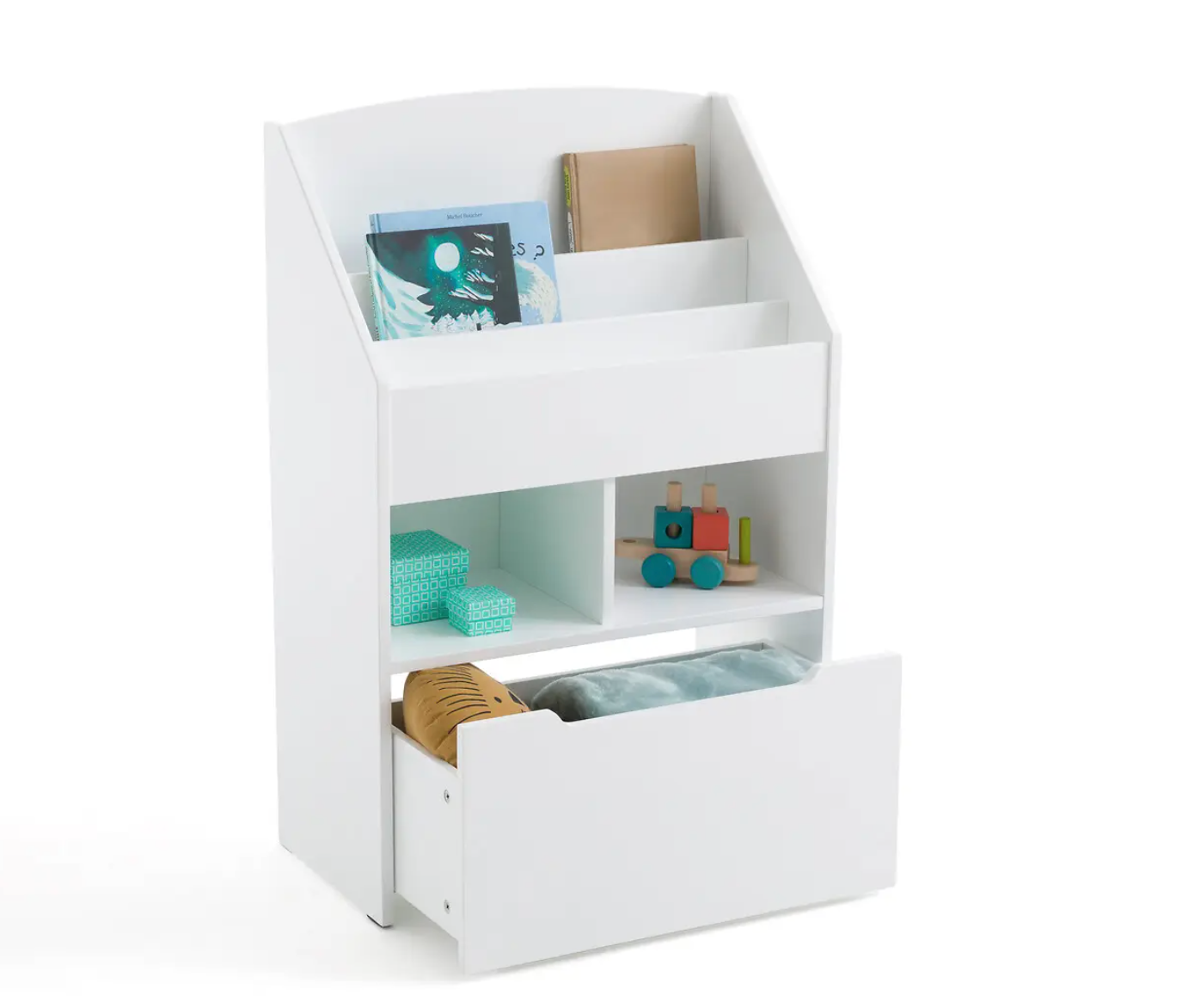 Mueble que permite almacenar libros y juguetes en la habitación de los niños.