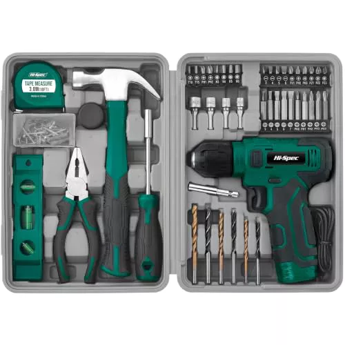 Hi-Spec Caja de Herramientas Completa con Atornillador Eléctrico 8V, Verde