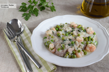 Atún en salsa verde con gambas. Receta saludable
