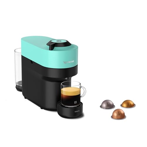Krups Nespresso VERTUO Pop XN9204 - Cafetera de cápsulas, máquina de café expreso, 4 tamaños tazas, tecnología Centrifusion, 35 % plástico reciclado, Color Menta