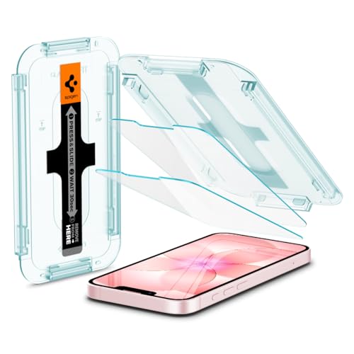 Spigen Glas.tR EZ Fit Protector Pantalla para iPhone 17e, iPhone 16e, iPhone 14, iPhone 13, iPhone 13 Pro, 2 Unidades, Alta Definicion, Dureza 9H