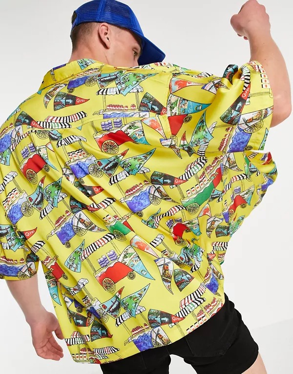 Camisa amarilla extragrande de corte cuadrado con estampado náutico de ASOS DESIGN