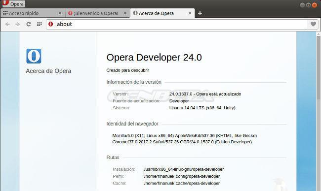 Opera Developer 24.0 para GNU/Linux
