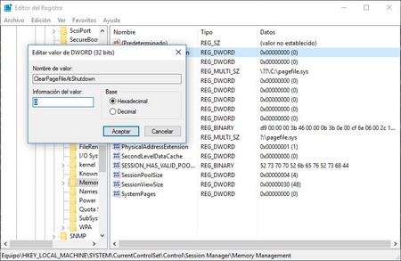 schimbare Clearpagefileatshutdown valoare