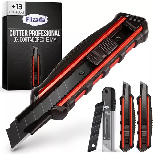 Filzada® 3x Cutter Profesional con 13 con Cuchillo Carbon para Cúter