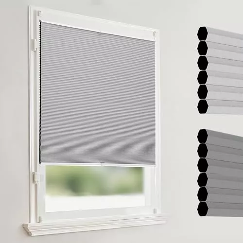 Joydeco Estor Plisado en Panal de Abeja sin Taladrar, Estor Opaco y Térmico para Puerta y Ventana