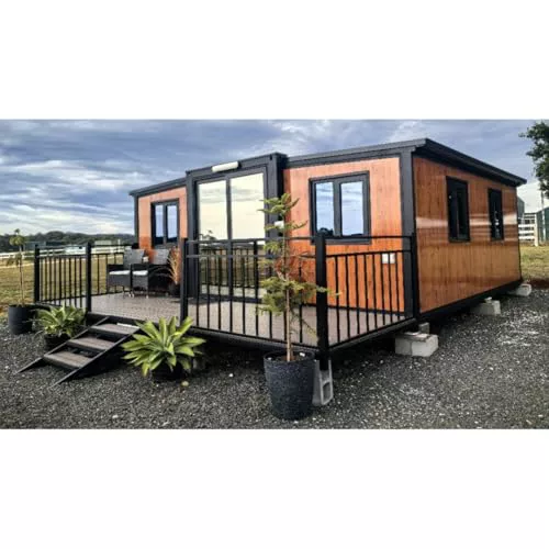 Contenedor plegable expandible con marco de acero de 6,10 / 9,15 / 12,20 metros, aislado. Módulo duradero para vivir, oficina, vacaciones y negocios.