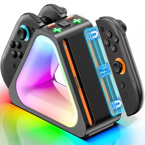 Base de Carga para 2025 Nintendo Joy-con 2, Estacion de Carga para Nintendo Switch 2 de Magnética Rápida con 7 Modos de Luz, Base Carga para Joy-con 2 Mejorada para Accesorios Switch 2