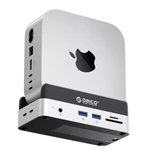 ORICO MiniDock Mac Mini M4 Dock & Soporte con Carcasa SSD NVMe, Hub en Aluminio con 2 USB-A 10Gbps, SD/TF 3.0, Accesorio Mac Mini M4/M4 Pro - VSE