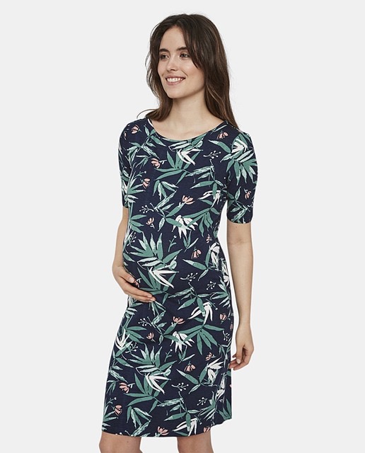 Vestido de premamá con manga corta y estampado tropical