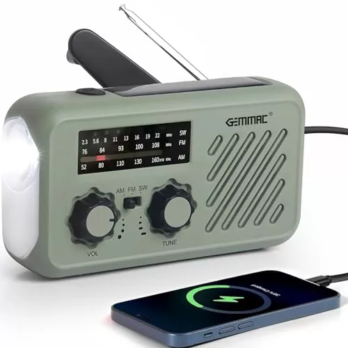Radio de Emergencia Portátil, FM/Am Emergency Radio con Solar Recargable Radios de Dinamo con Manivela con Linterna LED y Luz de Lectura 2000mAh Powerbank SOS Alarma USB de Camping al Aire Libre