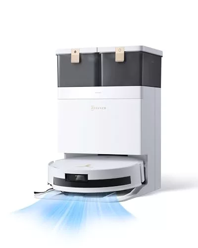 ECOVACS T50 MAX Pro Omni Aspirador Robot con estación, 18500Pa Mejorado por T30S Pro, Cepillo Lateral y fregona Extensibles, Adición automática Solución de Limpieza, Lavado en Agua Caliente, Blanco