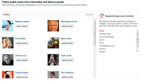 Google+ ya ofrece una primera selección de usuarios recomendados