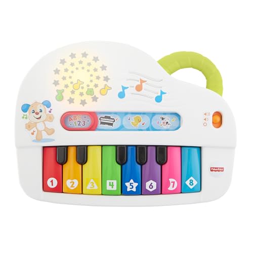 Fisher-Price Ríe y Aprende Piano Musical, Juguete con música y Sonidos para bebé +6 Meses, versión español + portugués + Italiano + inglés (HHX13)