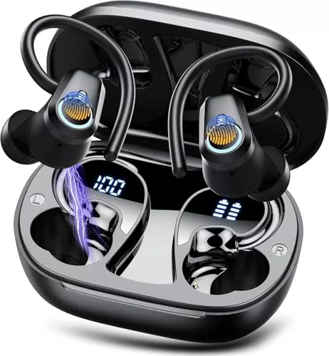 Auriculares Inalambricos Deportivos, Auriculares Bluetooth 5.3 con 4 HD Mic, Pantalla LED, 50H Cascos Inalambricos Bluetooth HiFi Estéreo, Cancelacion Ruido ENC Cascos para Running, IP7 Impermeable