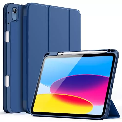 JETech Funda para iPad (A16) 11.ª/10.ª Generación (2025/2022) con Portalápiz, Slim Tableta Cover con Suave TPU Trasera Carcasa con Auto-Sueño/Estela (Marino)