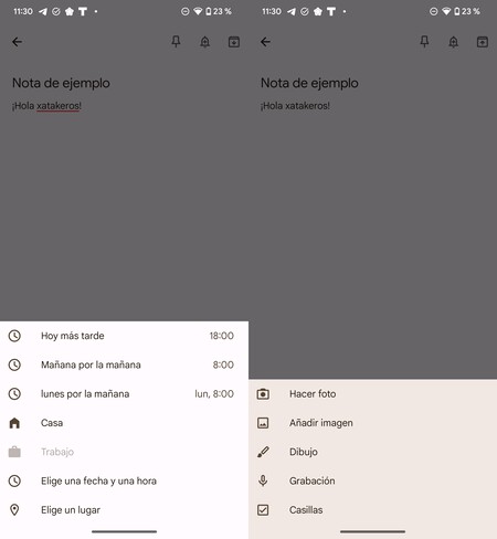 Google Keep Opciones