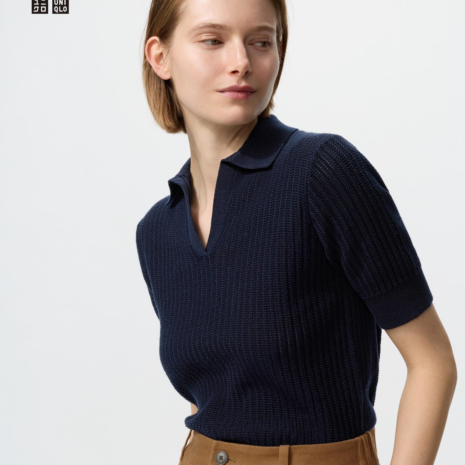 Jersey algodón cuello polo abierto
